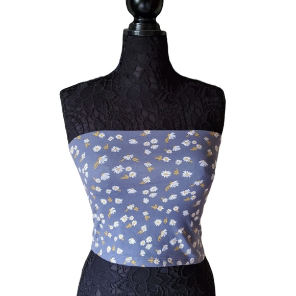 Wild Fable Floral Blue Daisy Tube Top Strapless Cropped Flower Print Size XL - Picture 3 of 12